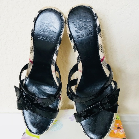 Burberry Shoes - Lovely Burberry Patent leather Check Wedge Sandals
